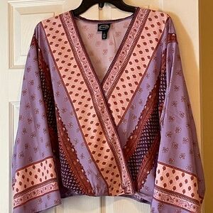 Scoop Lavender and Coral Printed Wrap Top